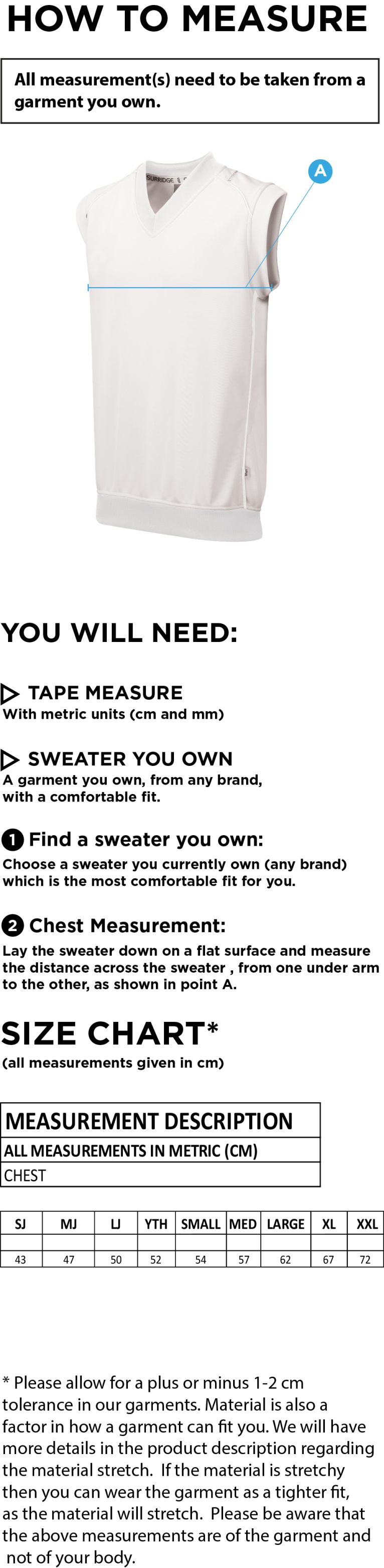 Wyre CC - Dual Sleeveless Sweater - Size Guide