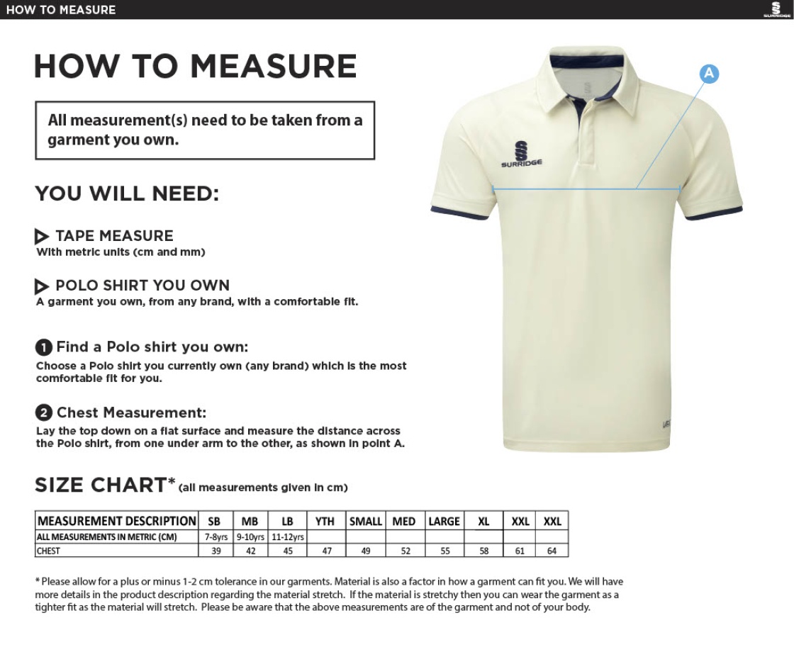 Wyre CC - Dual Cricket Shirt Short Sleeve - Size Guide