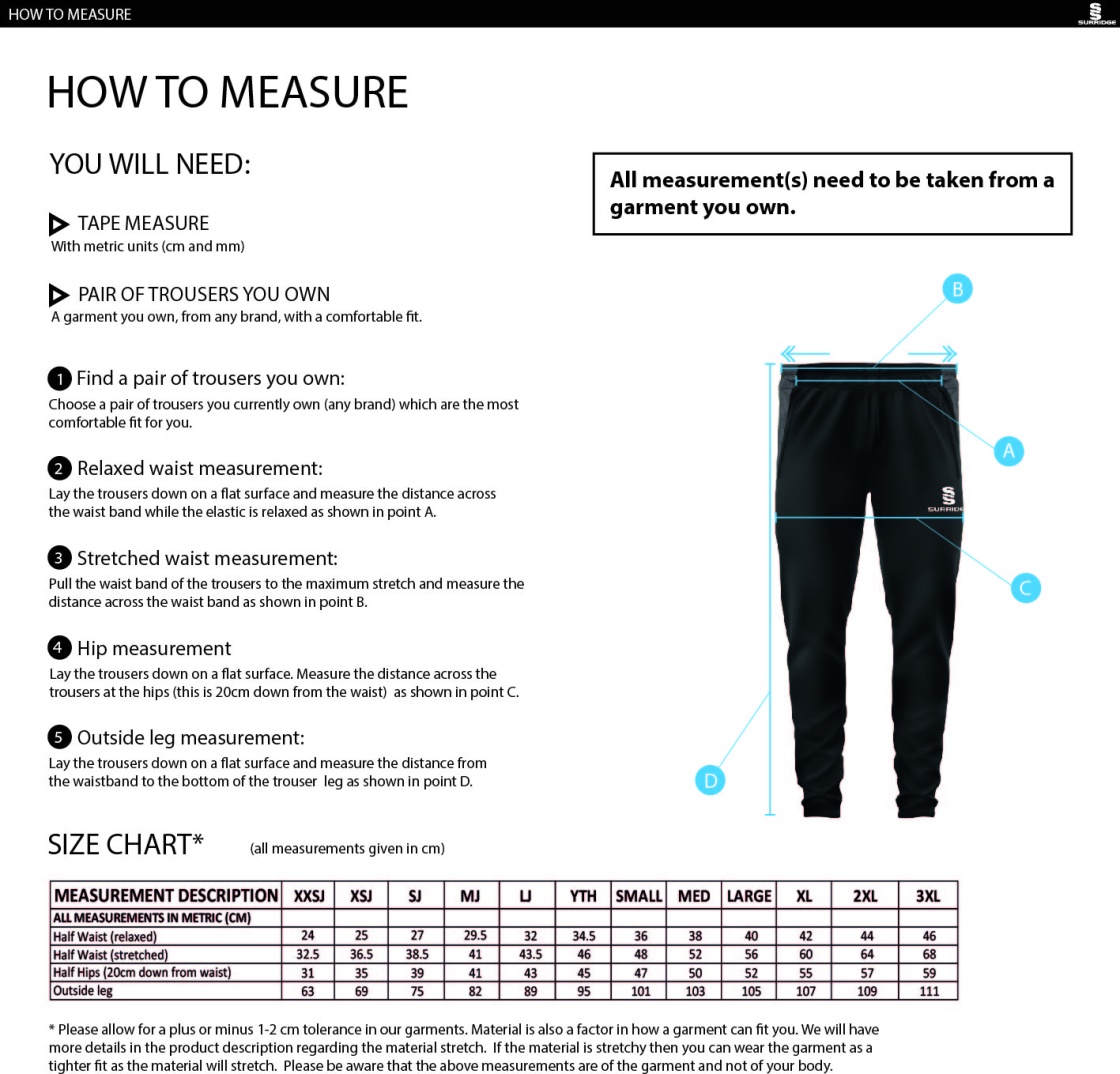 Wyre Cricket Club - Dual Skinny Pant - Size Guide