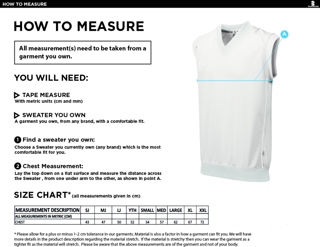 Wyre CC - Dual Sleeveless Sweater - Size Guide