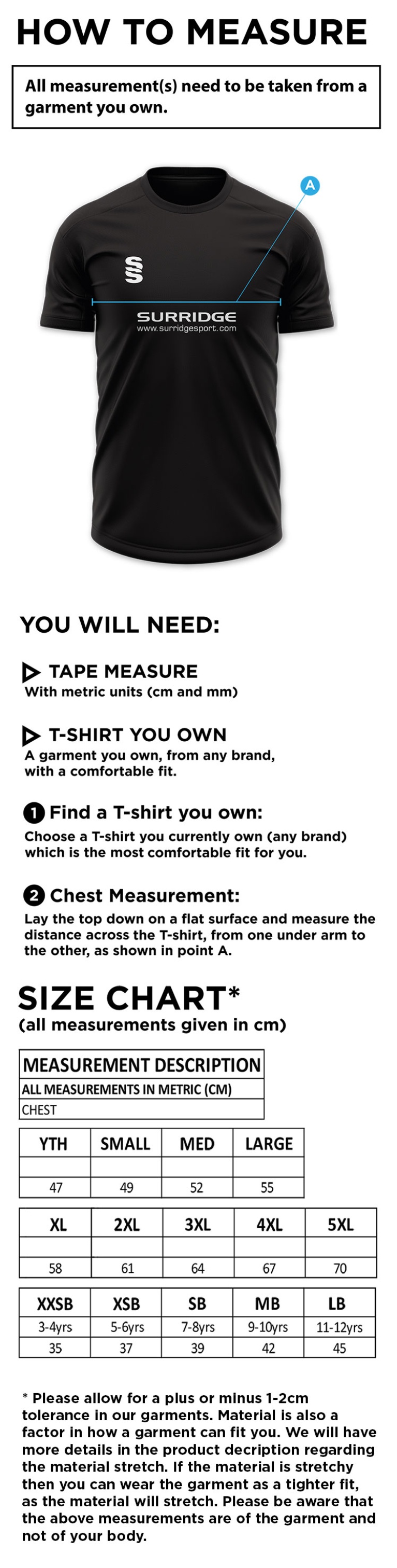 Wyre Cricket Club - Dual Polo - Size Guide
