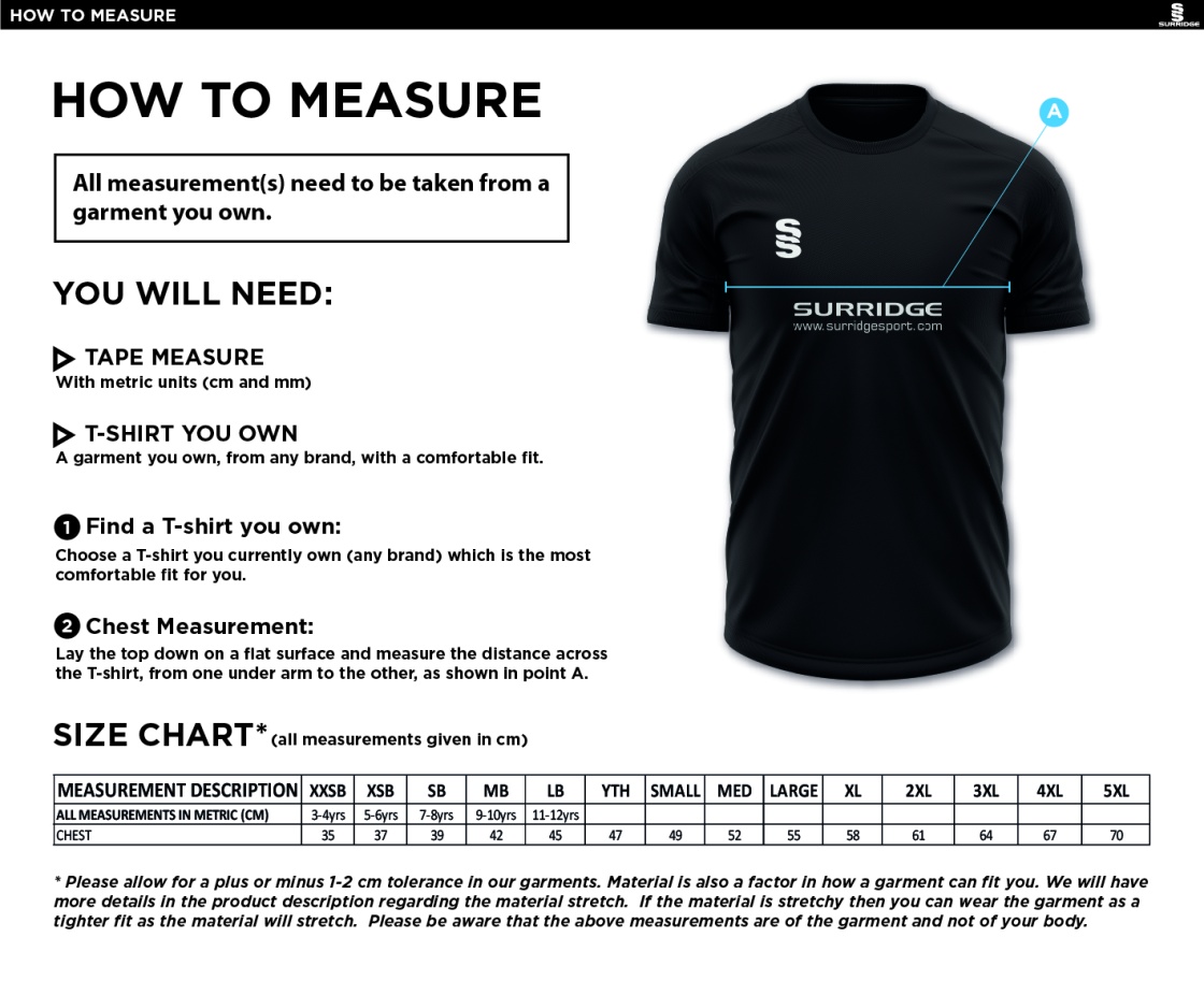 Wyre Cricket Club - Dual Training Vest - Size Guide
