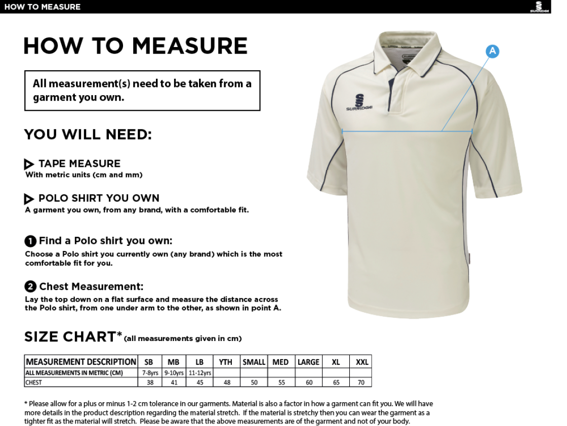 Wyre CC - Dual Premier Shirt - Size Guide