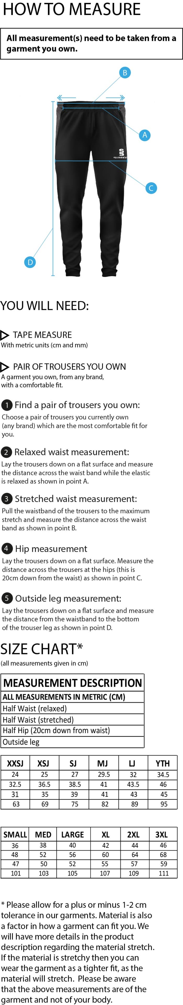 Wyre Cricket Club - Dual Skinny Pant - Size Guide