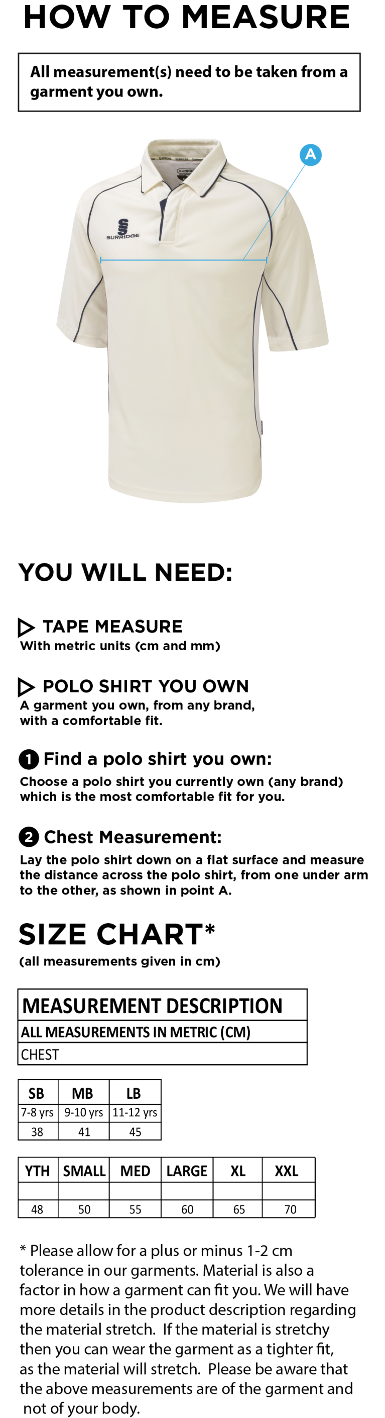 Wyre CC - Dual Premier Shirt - Size Guide