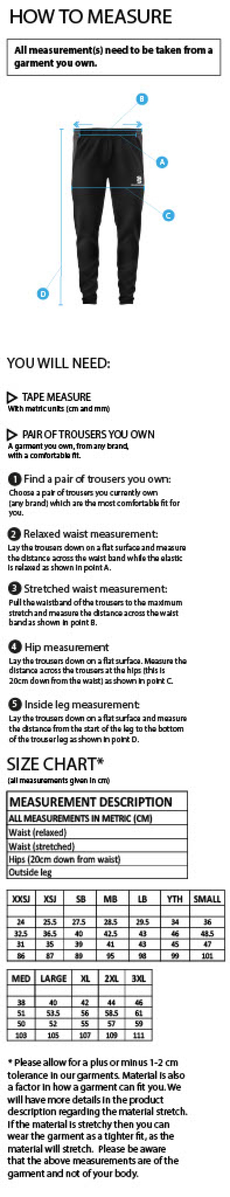Wyre Cricket Club - Dual Skinny Pant - Size Guide