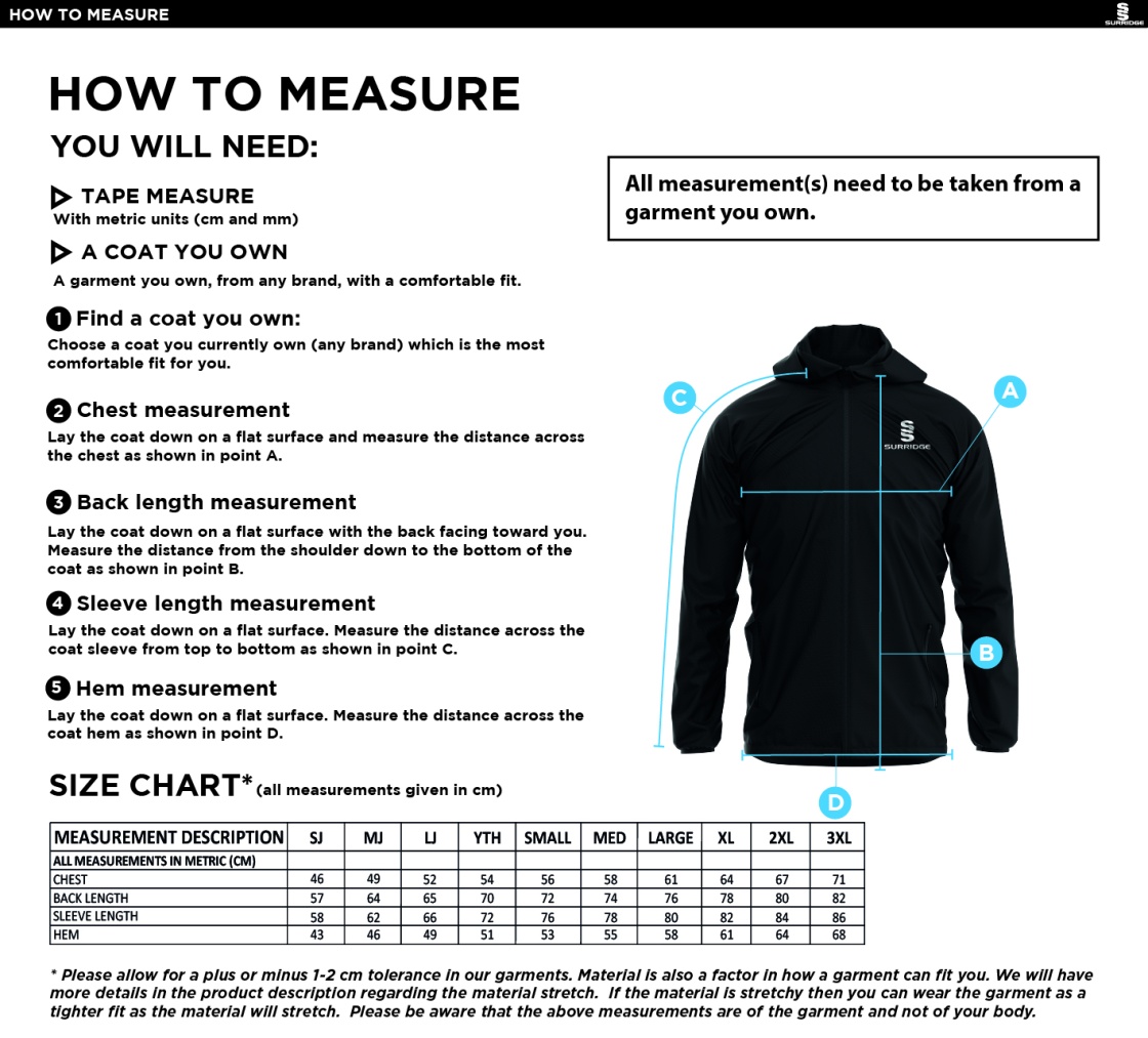 Dual Elite 1/4 Zip Hoody / Rain Jacket : Navy - Size Guide
