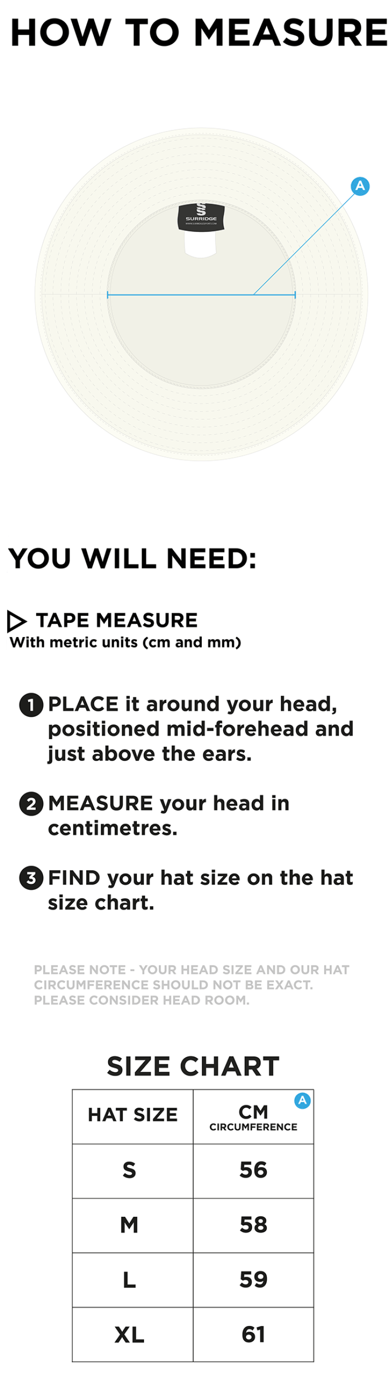 Wyre Cricket Club - Floppy Hat - Size Guide