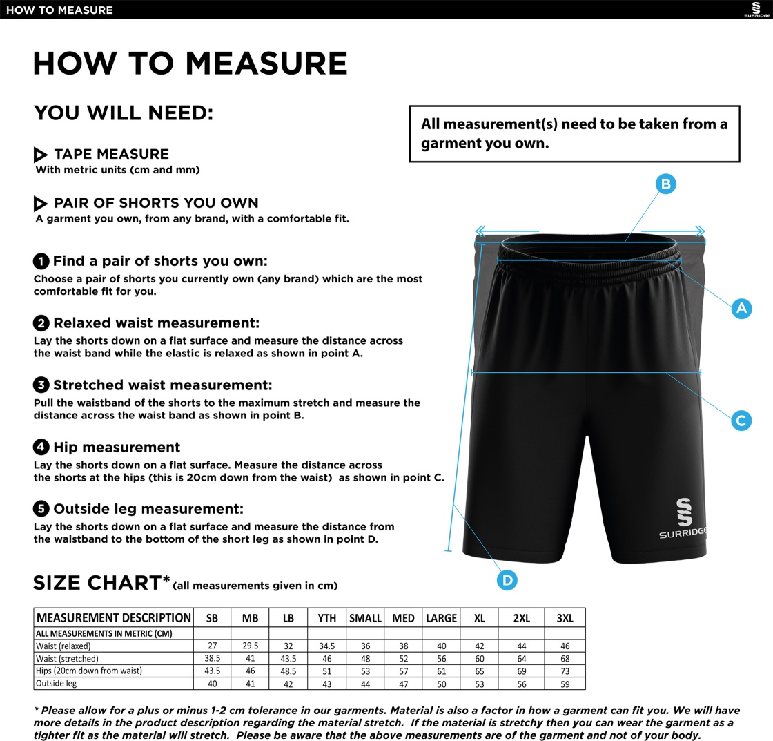 Wyre Cricket Club - Blade Shorts Navy - Size Guide