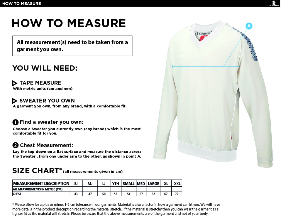 Wyre CC - Dual Long Sleeve Sweater - Size Guide
