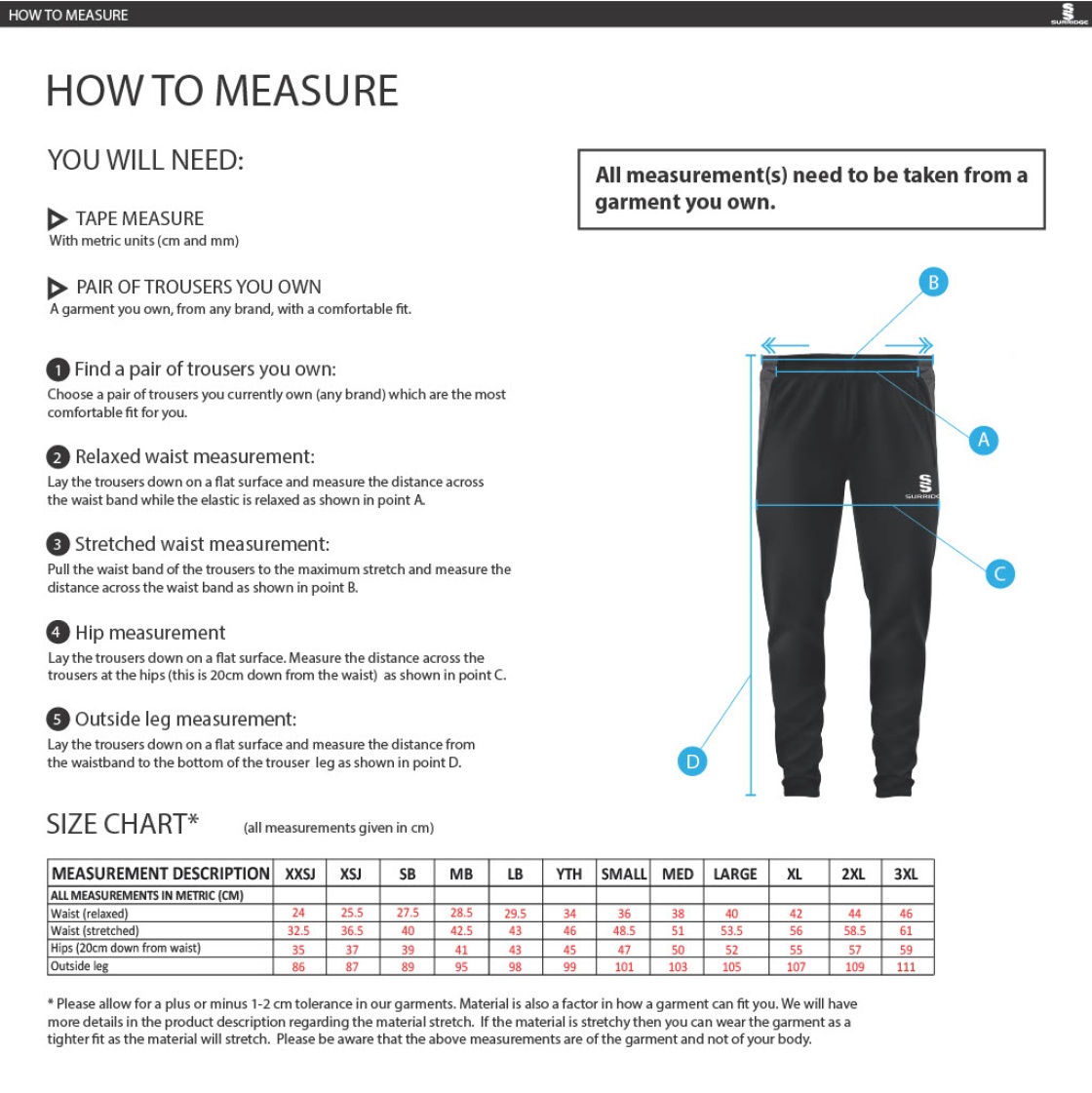 Wyre Cricket Club - Dual Skinny Pant - Size Guide