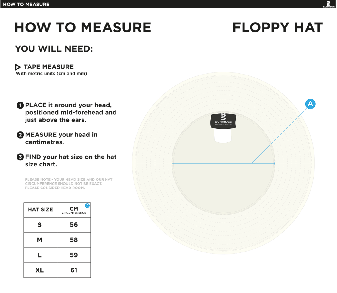 Wyre Cricket Club - Floppy Hat - Size Guide